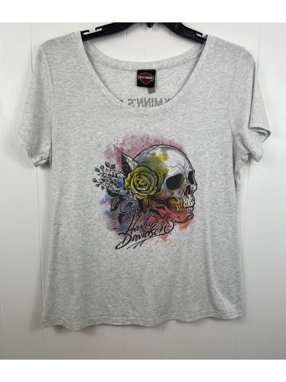 Harley-Davidson Womens Skull Rose Graphic Tee Gray Size XXL